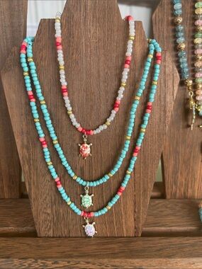 Seed Bead Necklace with Turtle Charm